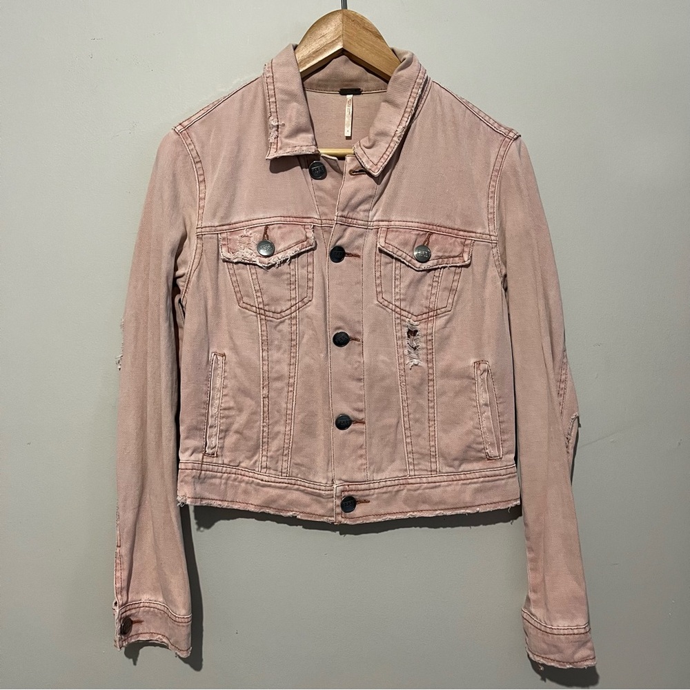 Free people Distressed Dusty Pink Jean Jacket small